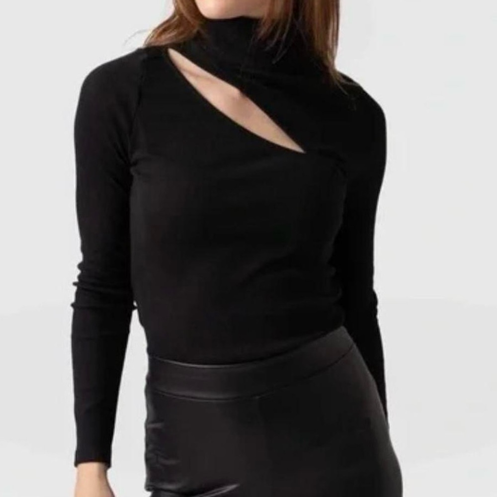 Saint & Sofia Long Sleeve Cutout Turtleneck Sweater Dark Green Womens Medium